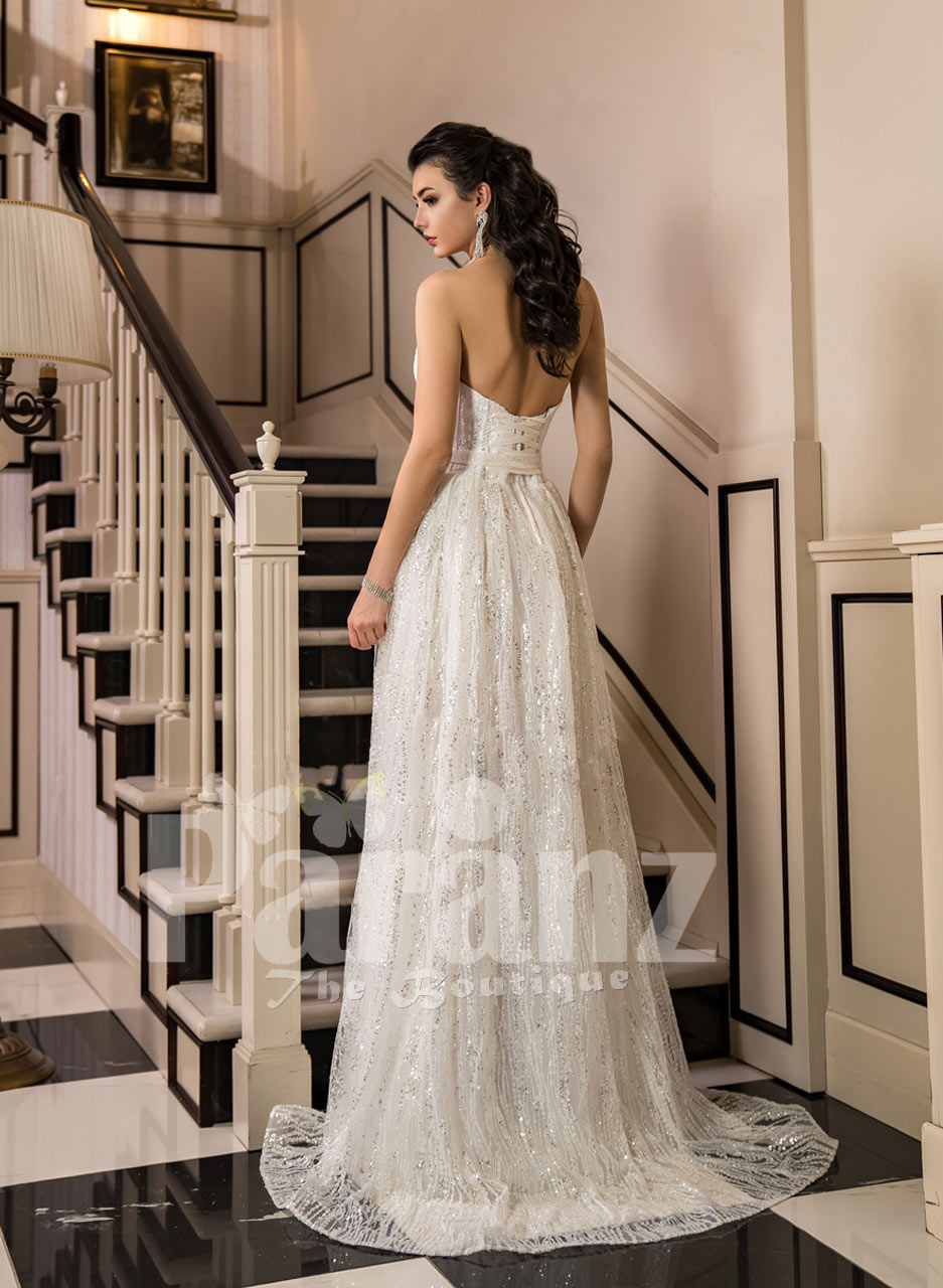 Women S Side Slit White Glitz Wedding Tulle Gown With Royal Bodice