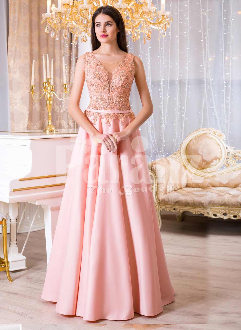 peach long gown for wedding