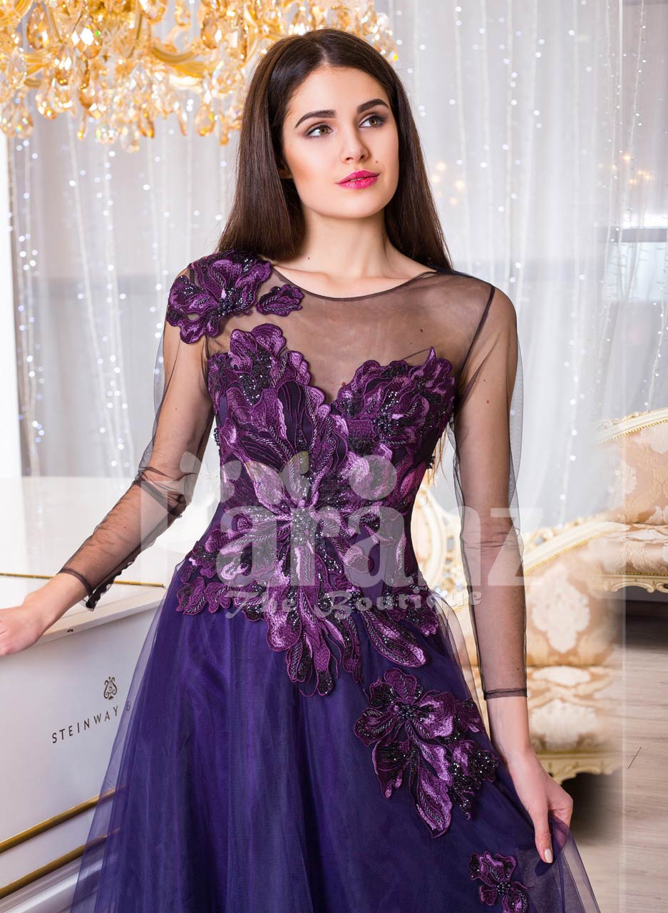 Women’s sheer full sleeve evening party gown with floor