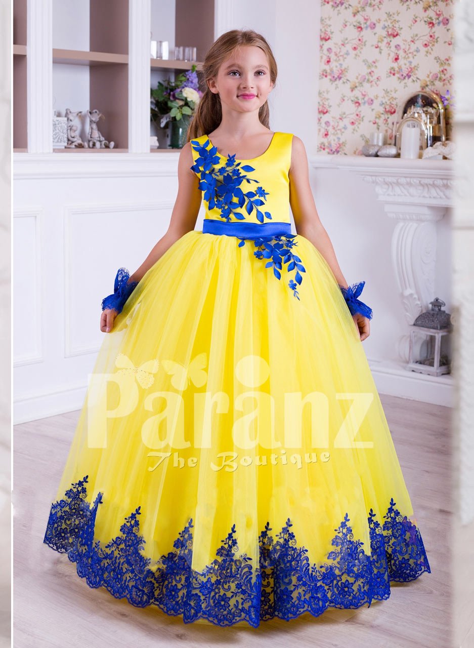 blue and yellow gown