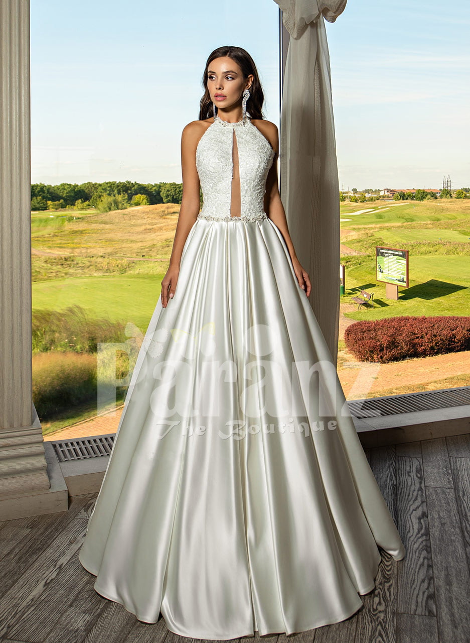 satin open back wedding dress