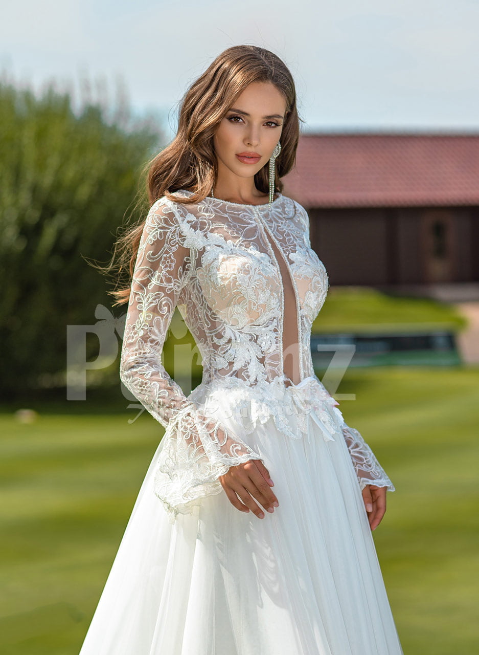white gown dress long sleeve