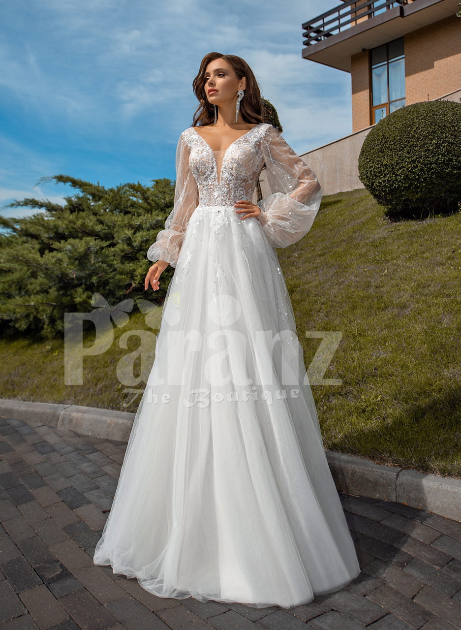 tulle gown with sleeves