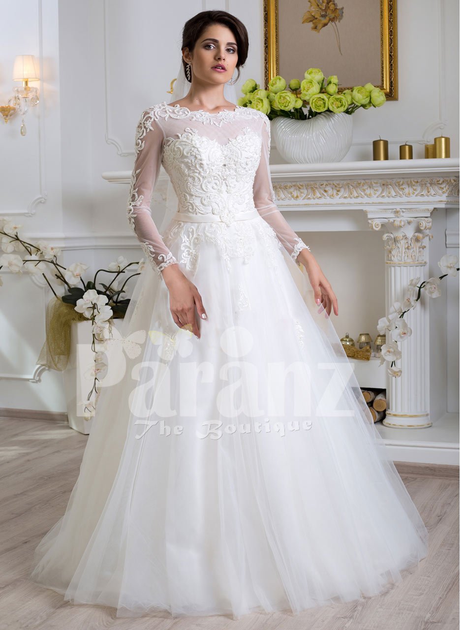 white gown with sleeves