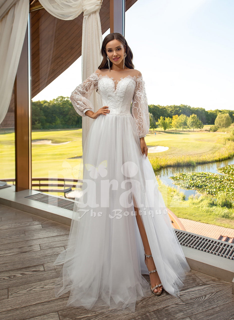 a line tulle skirt wedding dress
