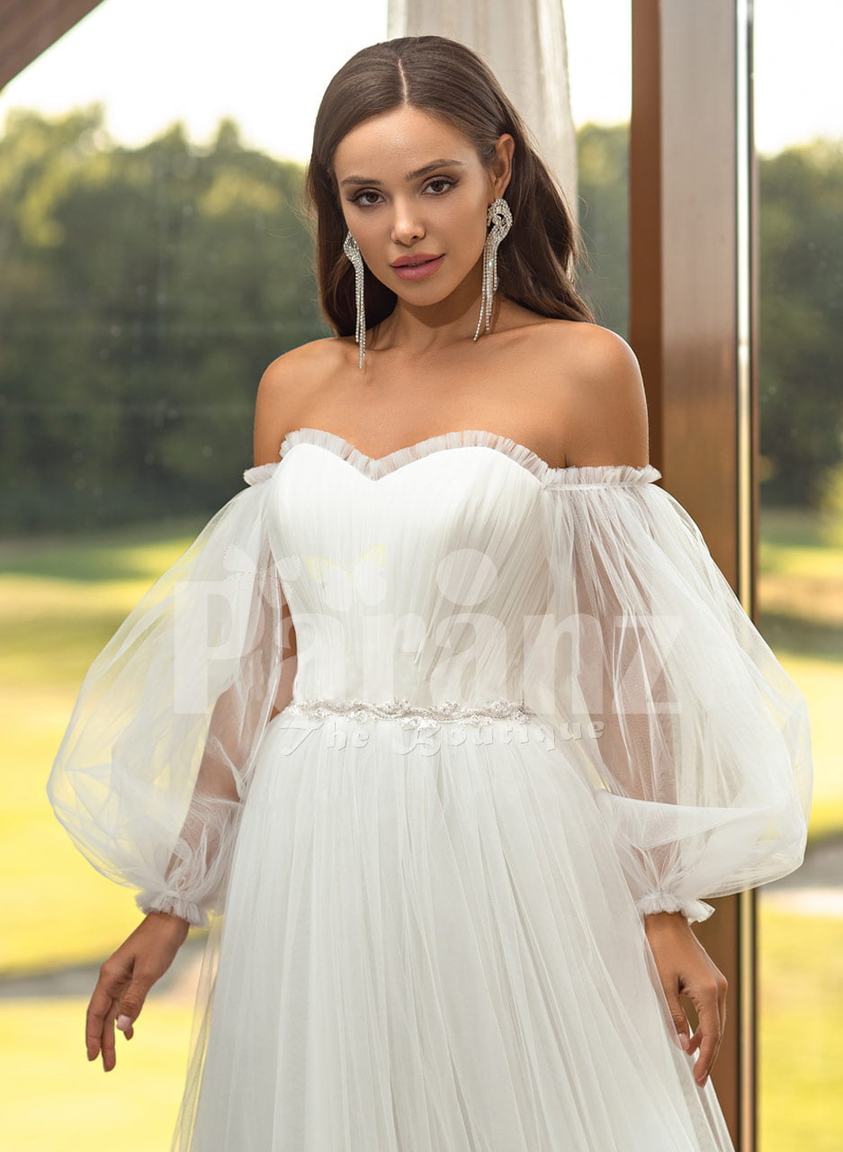 off shoulder tulle dress