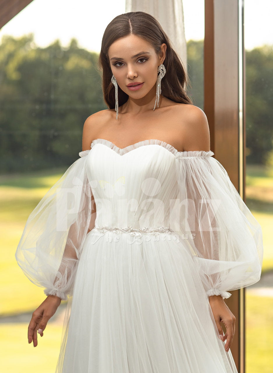 off the shoulder tulle dress