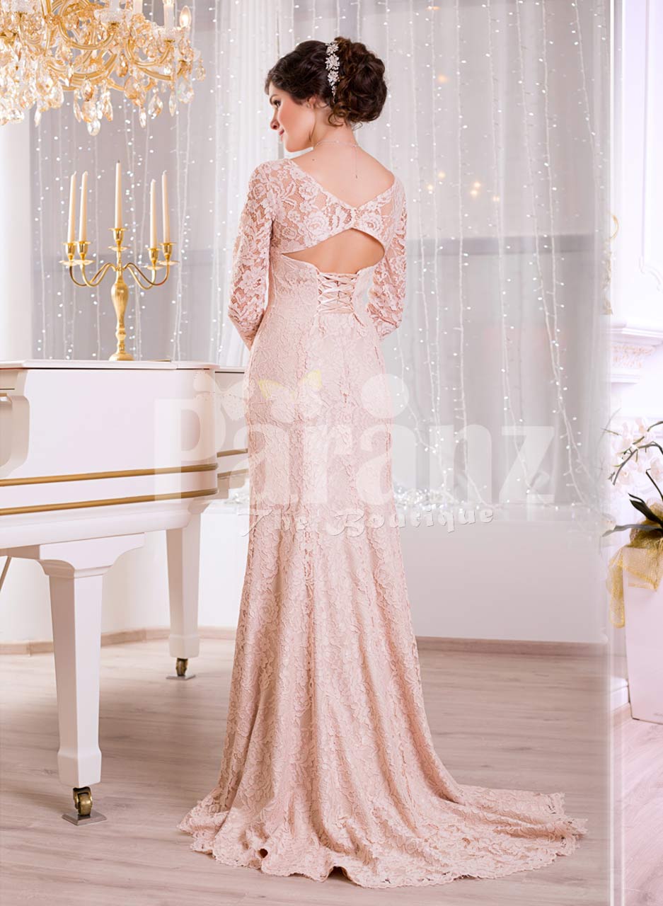 peach evening dress with sleeves