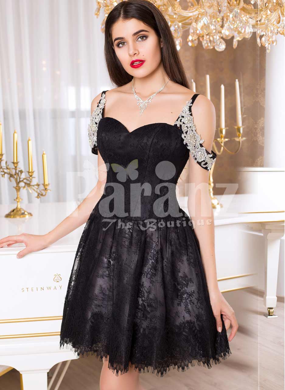 black dress with white pearls