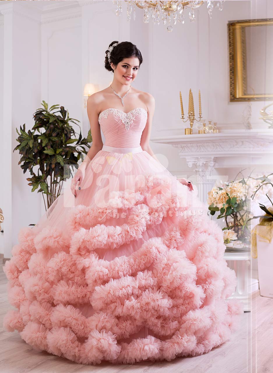 long pink ruffle dress