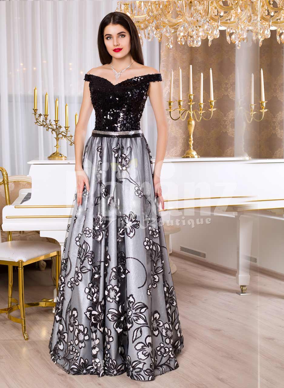 silver floor length gown