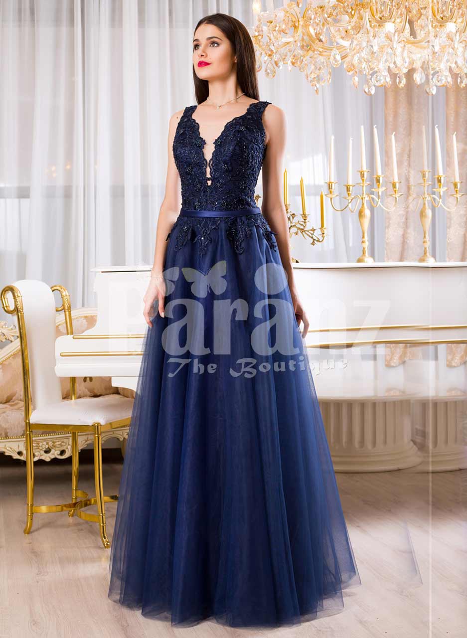 navy floor length gown