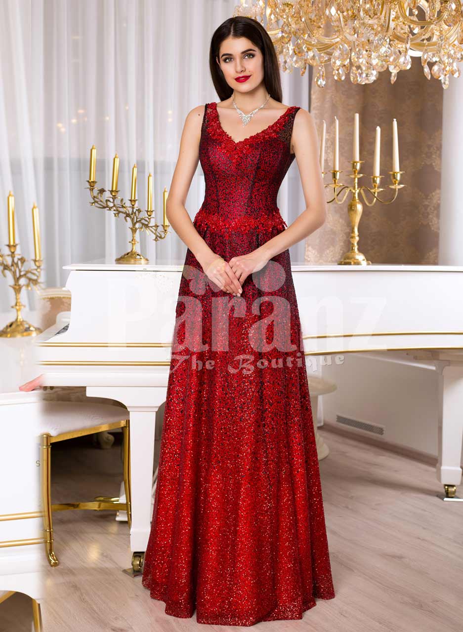 red sleeveless gown