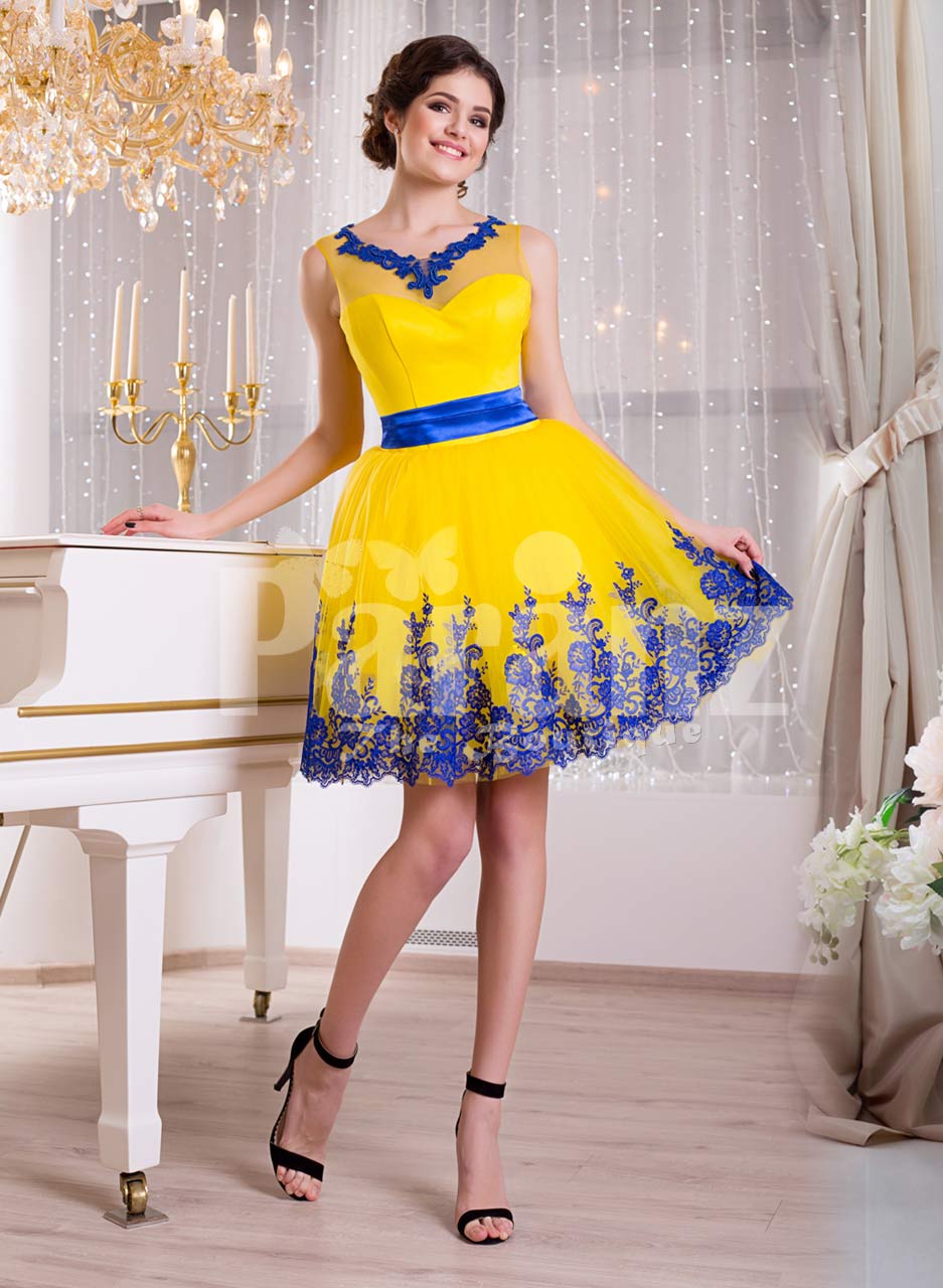 blue and yellow gown