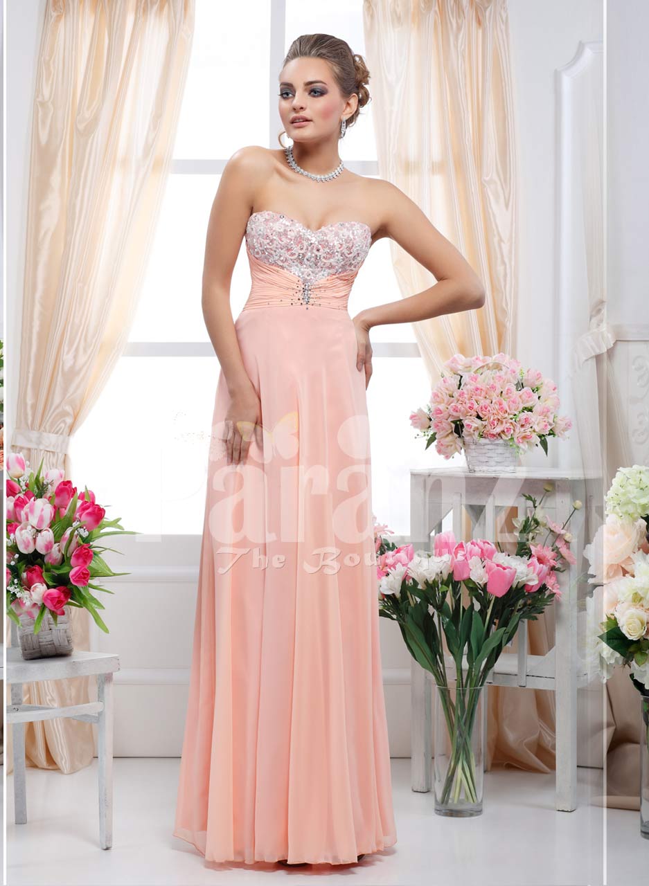 peach off shoulder gown