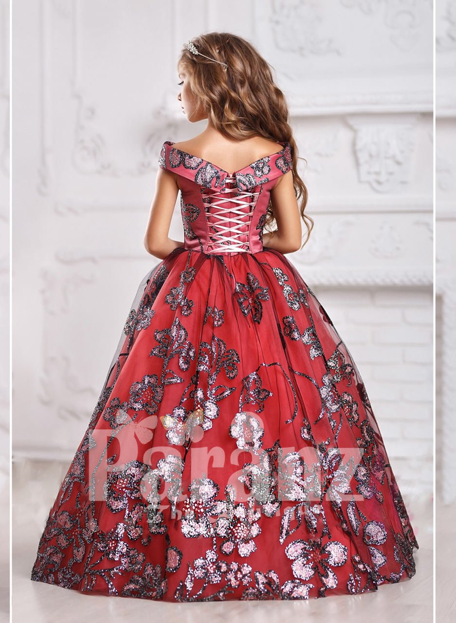 Majestic red long dress  for little girls  in red